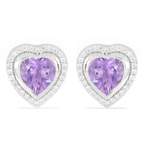 BUY STERLING SILVER REAL BRAZILIAN AMETHYST GEMSTONE HALO HEART EARRINGS